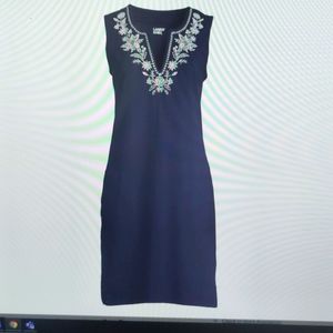 Lands End Embroidered Cotton Sleeveless Dress